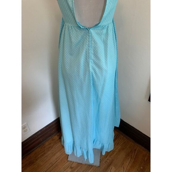 VTG 70s Boho Maxi Dress Blue Polka Dot Prairie Country Ruffle Gunne Handmade - Picture 15 of 16